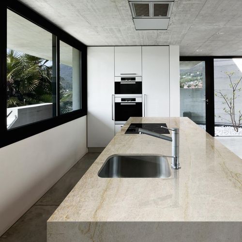 Piano di lavoro in quarzo composito - NATURAMIA® : PERLA VENATA - Levantina - da cucina / da bagno / bianco