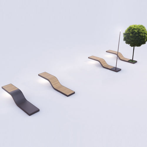 Panca per spazi pubblici design minimalista - SNAKE - Euroform K. Winkler GmbH - in legno di latifoglie / in acciaio galvanizzato / in lamiera d'acciaio