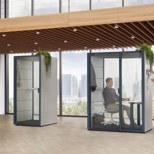 Ufficio POD ad altezza regolabile - QABIN  - Ahrend - con porta vetrata / a 1 posto / acustico