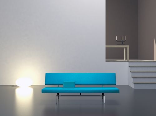 Divanetto imbottito contemporaneo - BR 02 - spectrumdesign - in pelle / con schienale / blu