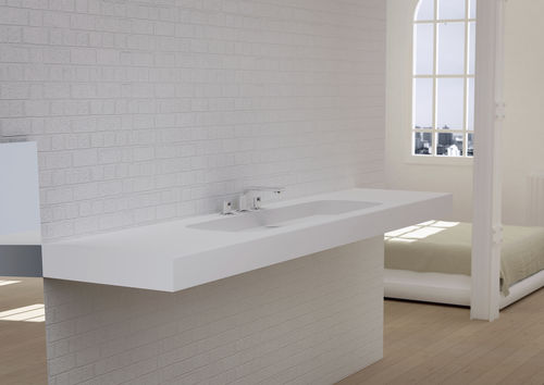 Lavabo sospeso - CODE 1S / 1XL - HIDROBOX by absara - in Solid Surface / con piano integrato / con portasalviette integrato