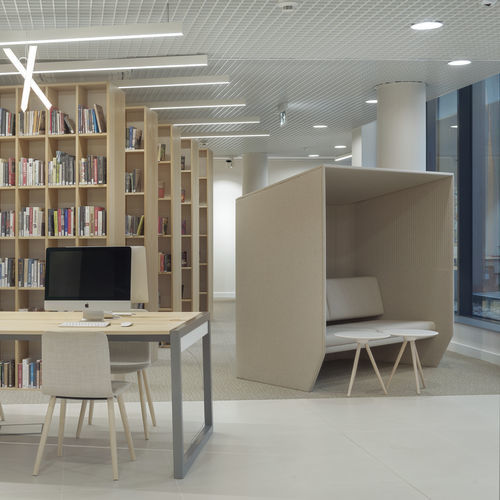 Isola di privacy per ufficio acustica - BUZZIHUB - BuzziSpace - da 2 persone / in tessuto / in espanso