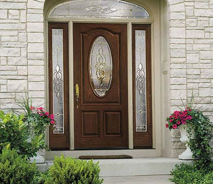 Porta d'ingresso - ARCHITECT SERIES® 3 PANEL SCROLL TOP - PELLA - in fibra di vetro / battente / semivetrata