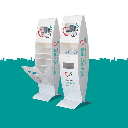 Distributore di gel igienizzante a pavimento - VO - DIMCAR s.r.l. - con distributore di guanti / con cestino / con distributore di maschere