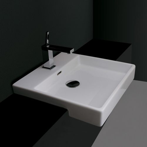 Lavabo da semincasso - PLAIN 45S - Ws Bath Collections - in ceramica / con miscelatore / quadrato