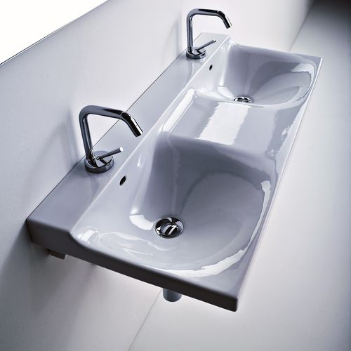 Lavabo sospeso - BUDDY - Ws Bath Collections - in ceramica / con miscelatore / doppio