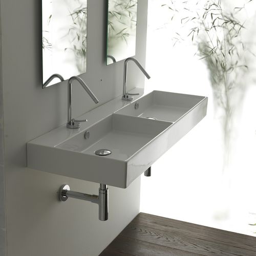 Lavabo sospeso - UNLIMITED 120 - Ws Bath Collections - in ceramica / doppio / rettangolare