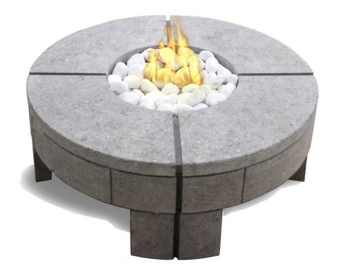 Tavolino basso contemporaneo - 919 - Vulcania - in pietra / rotondo / con bruciatore a biotenaolo