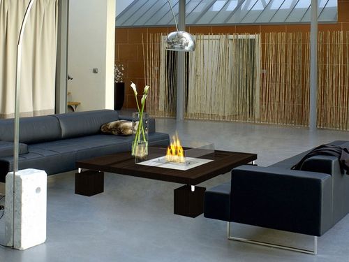 Tavolino basso contemporaneo - 825 - Vulcania - in legno / quadrato / con bruciatore a biotenaolo