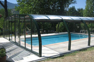 Copertura per piscina alta - PARADISE - PISCINES MAGILINE - telescopica / in acciaio inossidabile / con azionamento manuale