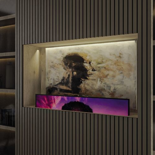 Supporto per TV da terra con sollevatore - ARCHIMEDE   - Digisonic Srl - con cablaggio nascosto / in acciaio / in alluminio