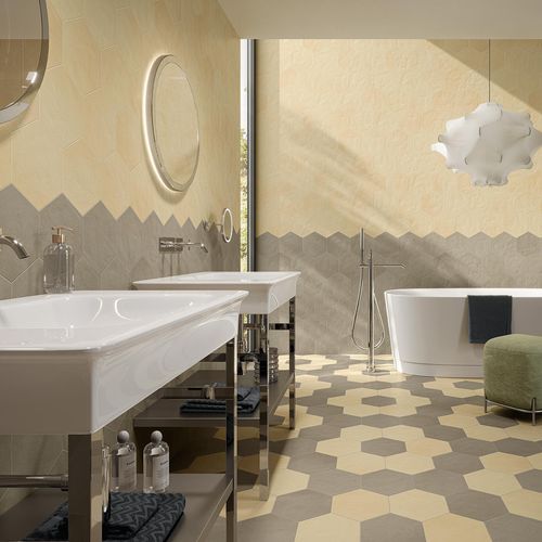 Piastrella esagonale in gres porcellanato - OSMOSE : CENDRE - Novoceram sas - da interno / da cucina / da bagno
