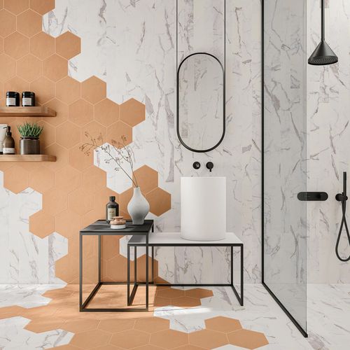 Piastrella esagonale in gres porcellanato - OSMOSE : OCRE - Novoceram sas - da interno / da cucina / da bagno