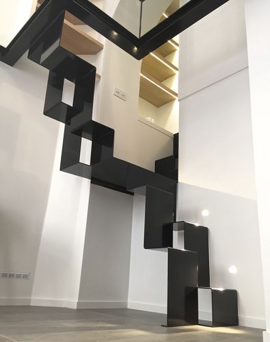Scala a L - WAVE ACIER LAQUE NOIR DOUBLE REVOLUTION - Trescalini - con gradini in metallo / con struttura in acciaio / design originale