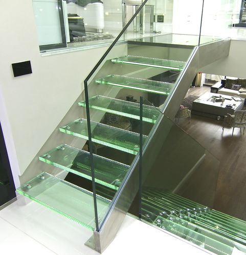 Scala dritta - ELITE INOX BROSSÉ ET VERRE STANDARD - Trescalini - con gradini in vetro / con struttura in acciaio inossidabile / design