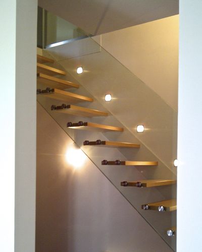 Scala dritta - SKYSTEP VERRE EXTRA CLAIR MARCHES BOIS - Trescalini - a L / con gradini in legno / con struttura in acciaio