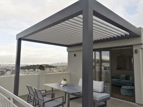 Pergola addossata - CospiBio - COSPICON  SA - in alluminio / a lamelle orientabili / a lamelle frangisole