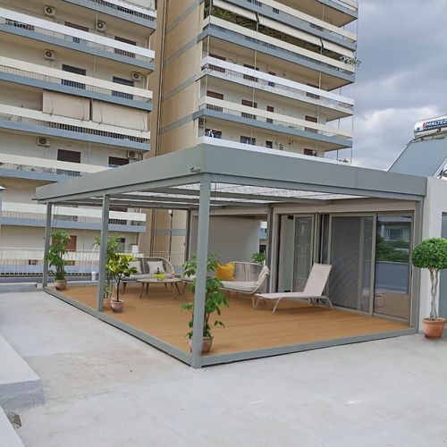 Pergola autoportante - Cospilouvre - COSPICON  SA - addossata / in alluminio / a lamelle frangisole