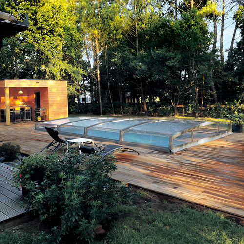 Copertura per piscina bassa - NEO 18/30/50 - Azenco Groupe - telescopica / in alluminio / con azionamento manuale