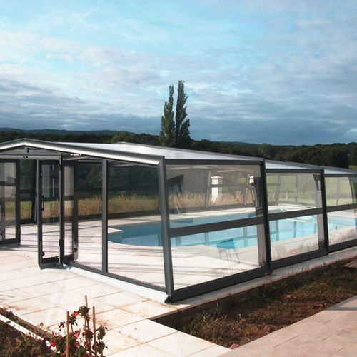 Copertura per piscina a mezza altezza - Azenco Groupe - telescopica / in alluminio / in policarbonato