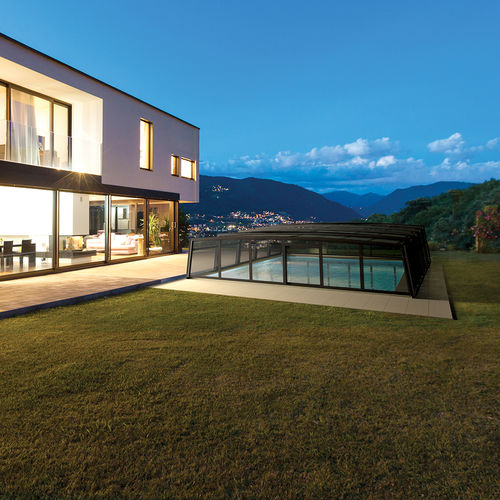 Copertura per piscina a mezza altezza - R-DESIGN HIGH ENCLOSURE - Azenco Groupe - telescopica / in alluminio / in policarbonato