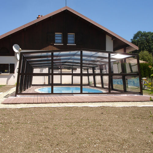 Copertura per piscina alta - HIGH - Azenco Groupe - telescopica / in alluminio / in policarbonato