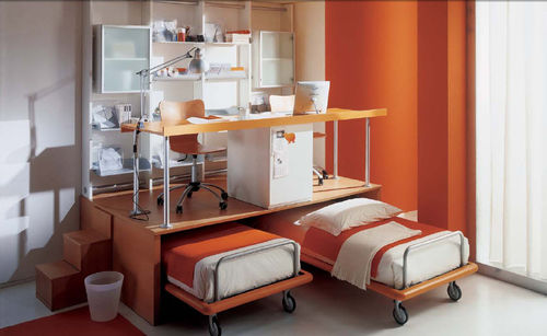 Scrivania contemporanea - WHY SYSTEM : 15 - Quelli della mariani - impiallacciata in legno / con letto estraibile / con base in pannelli