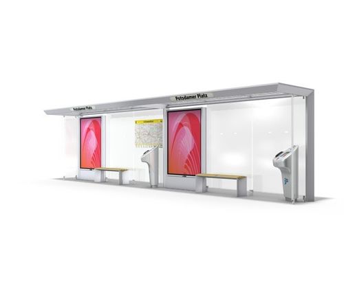 Pensilina per fermata d'autobus in vetro - FLEX SERIES - Wall AG - in metallo / intelligente / con wi-fi integrato