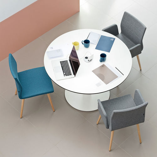 Tavolo alto contemporaneo - TABULA - Actiu - in laminato / con supporto in alluminio / rotondo