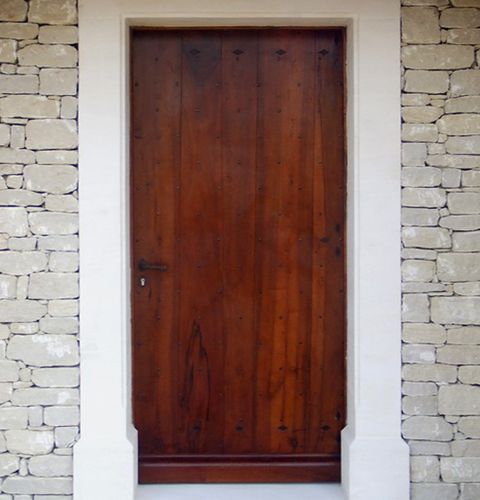 Porta d'ingresso - PORTE A LAMES CROISÉES - ATELIER BERTOLI  Design Production - in rovere / in noce / battente