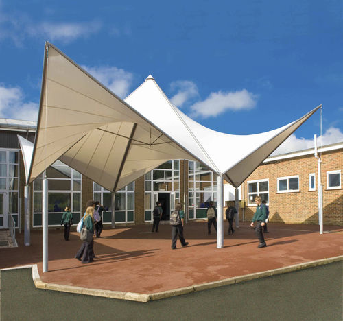 Tensostruttura padiglione - PAGODA : EVO - Fabric Architecture - su ossatura metallica / per tettoia d'entrata / con membrana in PVC
