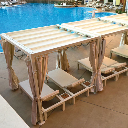 Pergola autoportante - Beach Relax - SPRECH S.r.l. - in legno / in alluminio / con copertura scorrevole in tela PVC