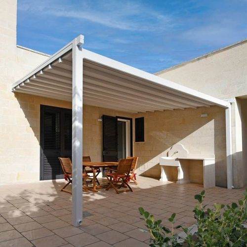 Pergola addossata - Saturno - SPRECH S.r.l. - in alluminio / in acciaio / con copertura scorrevole in tela PVC