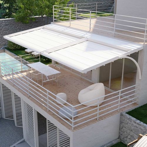 Pergola addossata - Kansas - SPRECH S.r.l. - in alluminio / in acciaio / con copertura scorrevole in tela PVC