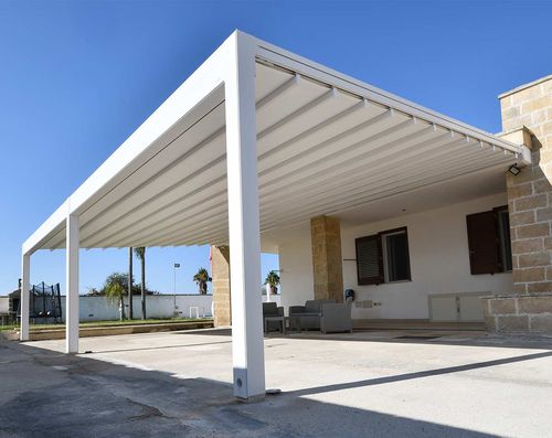 Pergola addossata - Giove - SPRECH S.r.l. - in alluminio / in acciaio / con copertura scorrevole in tela PVC