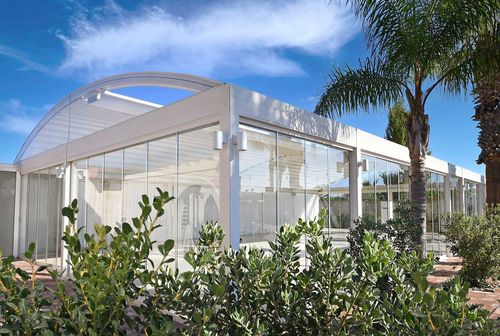 Pergola autoportante - Mercurio - SPRECH S.r.l. - addossata / in alluminio / con copertura scorrevole in tela PVC