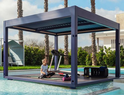 Pergola autoportante - QBox Blue - SPRECH S.r.l. - in alluminio / in vetro / a lamelle orientabili