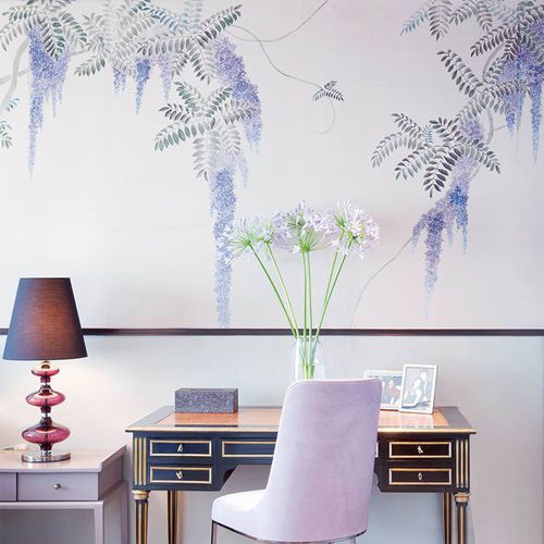 Carta da parati classica - WISTERIA - DE GOURNAY - con motivi floreali / con motivi naturali / aspetto tessuto
