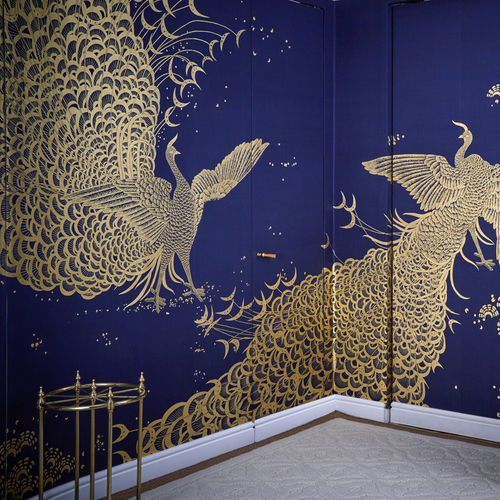 Carta da parati classica - WHISTLER PEACOCKS - DE GOURNAY - in seta / a motivi / con animali