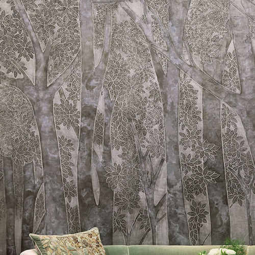 Carta da parati classica - GLASS FOREST - DE GOURNAY - con motivi naturali / aspetto tessuto / argentata