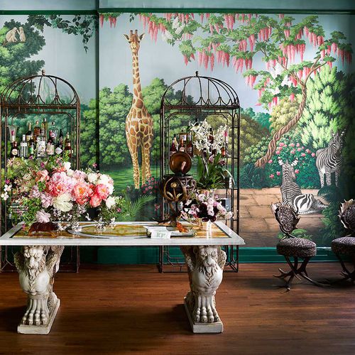 Carta da parati classica - MADAME'S MAGICAL MENAGERIE - DE GOURNAY - con motivi naturali / aspetto tessuto / fatta a mano