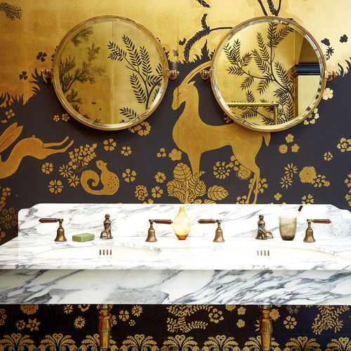 Carta da parati classica - RATEAU - DE GOURNAY - con animali / aspetto tessuto / dorata