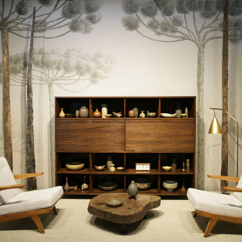 Carta da parati classica - DANCING ARAUCARIA - DE GOURNAY - in seta / con motivi naturali / aspetto tessuto