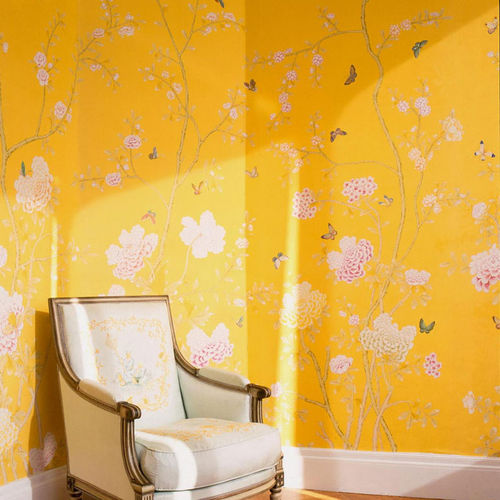 Carta da parati classica - CHELSEA - DE GOURNAY - con motivi floreali / motivi cinesi / aspetto tessuto