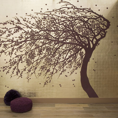 Carta da parati contemporanea - WINDSWEPT BLOSSOM - DE GOURNAY - con motivi floreali / aspetto tessuto / grigia