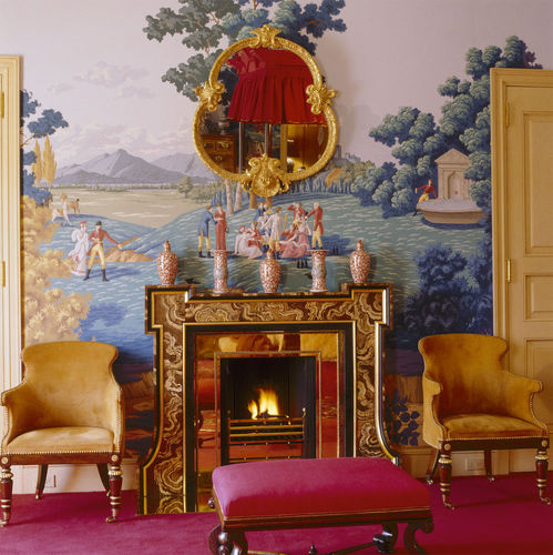 Carta da parati classica - LA CHASSE DE COMPIEGNE - DE GOURNAY - a motivi / aspetto tessuto / grigia