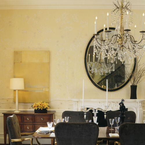 Carta da parati classica - CHANTILLY  - DE GOURNAY - con motivi floreali / motivi cinesi / aspetto tessuto