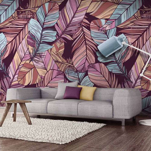 Carta da parati contemporanea - PLUME PL4817 - LGD01 décor mural sur mesure - con motivi naturali / panoramica / aspetto tessuto