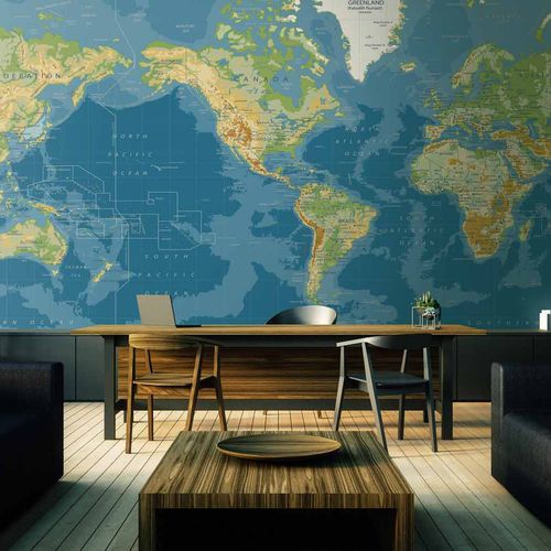 Carta da parati contemporanea - WORLD MAP WM2093 - LGD01 décor mural sur mesure - panoramica / con motivo a mappa / in tessuto non tessuto