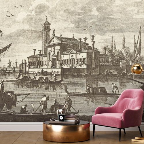 Carta da parati classica - ESTAMPEENTRE 1890 - LGD01 décor mural sur mesure - con motivo urbano / aspetto carta da parati / colore personalizzabile